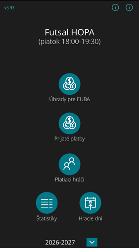 aplikácia SPORT score 24 - úvodná obrazovka