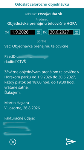 aplikácia SPORT score 24 - objednávka prenájmu